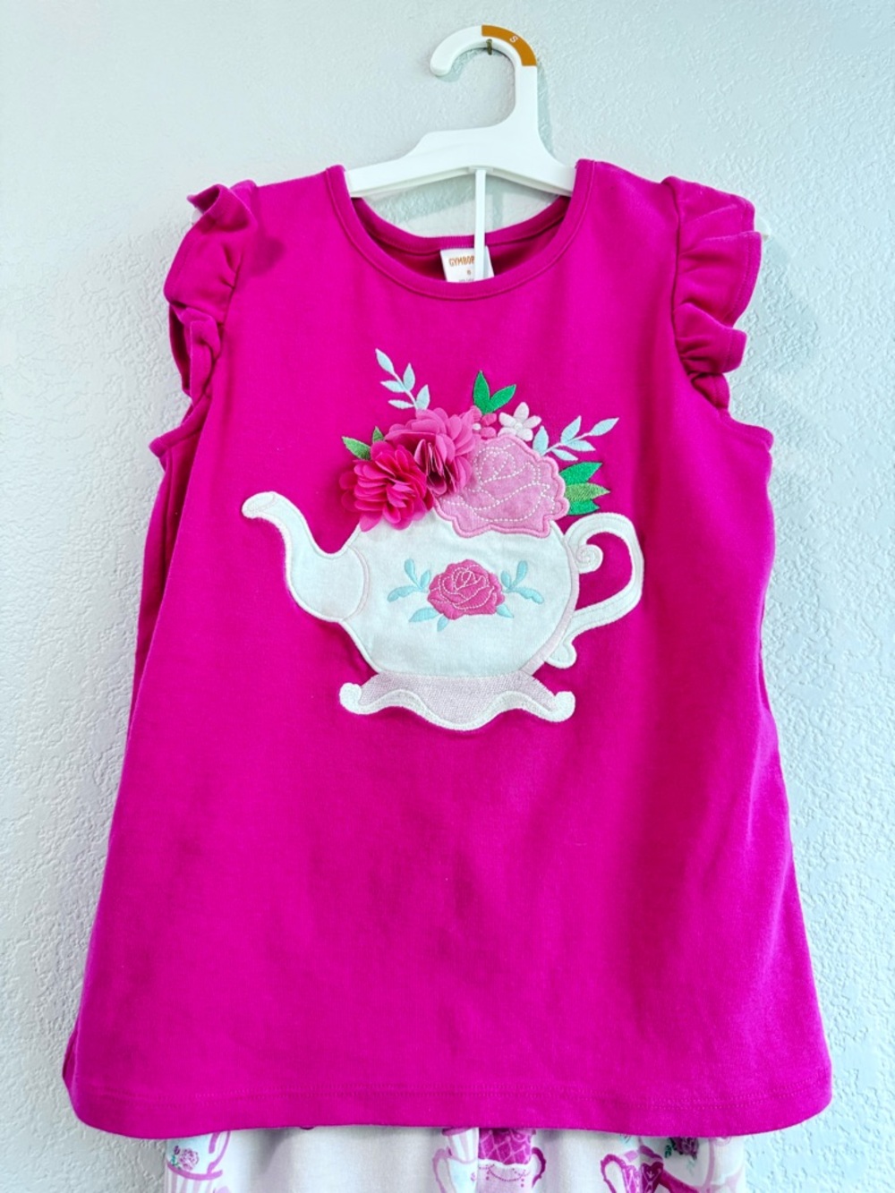 Gymboree Girls Tea Party Top & 2 Capri Leggings Lot Size 7/8 Pink Floral - Picture 13 of 16